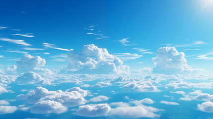 Poster - Blue Sky with Fluffy Clouds and Clear Horizon