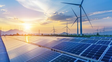high-tech electrical manufacturing facility producing advanced solar panels and wind turbines