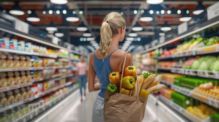 Poster - The woman with grocery bag