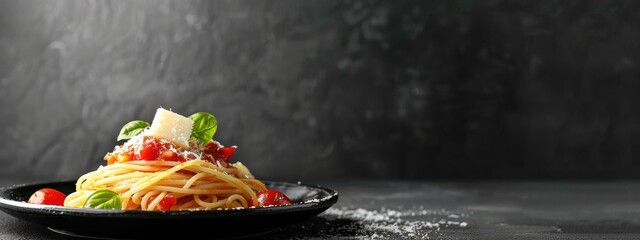 Wall Mural - Italian Spaghetti, Classic Dish with Garnish and Parmesan Cheese