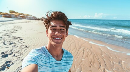 Wall Mural - The smiling man on beach