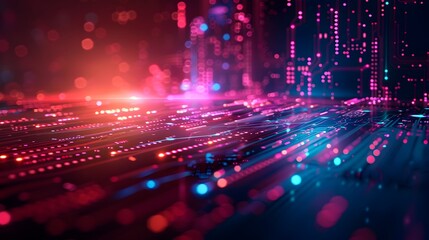 Wall Mural - vibrant cyber interface with glowing data streams and interactive elements depicting dynamic digital