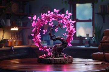 Poster - Fantasy bonsai tree with pink flowers showcasing the blend of nature and imagination in a whimsical setting