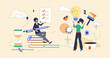 © VectorMine - Personality in individual differences tiny person neubrutalism concept. Unique identity and special characteristics for individual with various interests, beliefs and attitude vector illustration