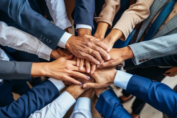 Sticker - Hands joined in a circle symbolizing unity and teamwork in a professional setting