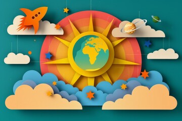 Sticker - Colorful illustration of a globe with surrounding elements capturing the essence of global unity and peace