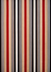 Sticker - Vertical striped fabric in bold red, black, and white.