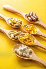 Sticker - Assorted vitamins and supplements on yellow background.