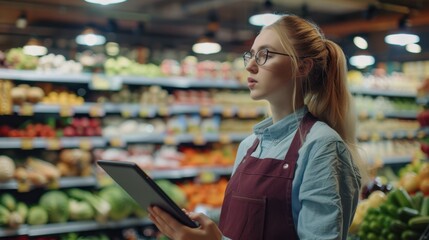 Wall Mural - The grocery store worker