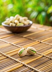 Canvas Print - Bowl of pistachios on a bamboo mat.