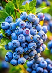 Poster - Cluster of ripe blueberries on a green bush.