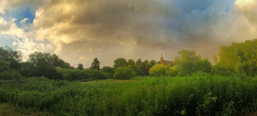 Wall Mural - Cloister of Ribnitz germany in evening light. Looks like a romantic Dutch painting. Sunset.