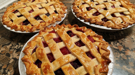 Homemade pies with lattice crusts