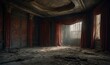 © Heruvim - Dusty, abandoned theater room with red drapes shown.