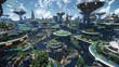 © UMAR SALAM - A massive, floating space colony with interconnected habitats and lush green areas.