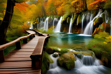 Canvas Print - waterfall in autumn forest