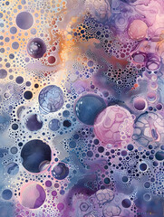 Wall Mural - oil bubbles floating against a light background. The bubbles are semi-transparent with a reflective quality