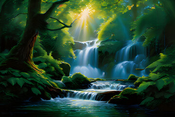 Poster - waterfall in the forest