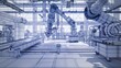 © นายเวิ่น เว้อ - A robot is shown in a factory setting, surrounded by machinery and other robots. Concept of industrialization and technological advancement, as well as the potential for automation