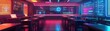 © Tapanut - A classroom in the future with holographic displays, technology in education theme, cyberpunk, high detail, neon glow