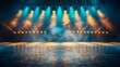© Oleg - Colorful smoke explosions on isolated background, stage with spotlights for entertainment show