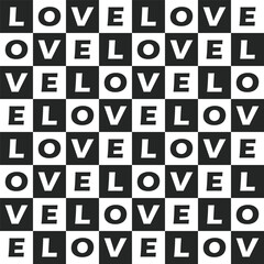 Wall Mural - seamless pattern of the word love in repeating plaid shapes in black and white