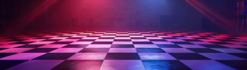 Geometric patterned dance floor, dynamic motion blur, studio lighting, realistic background, high resolution