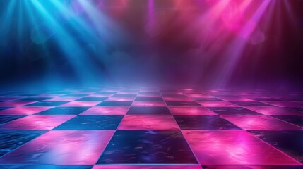 Wall Mural - Dance floor with geometric patterns, motion blur effect, realistic studio lighting, high detail background