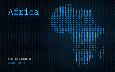 Africa Map Shown in Binary Code Pattern. Matrix numbers, zero, one. Continent Vector Maps. Digital Series