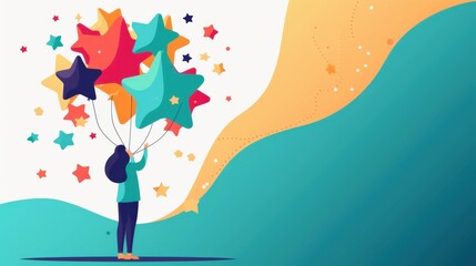 Wall Mural - Rating, person holding star ratings, flat design illustration