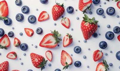 Wall Mural - Juicy slices of strawberries and blueberries