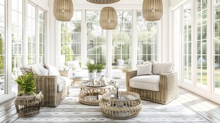 Wall Mural - Sunlit Living Room with Wicker Furniture