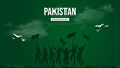 © anchal - 14 August - Happy Independence Day of Pakistan Banner Design. Pakistan Independence Day Celebration with Text. peoples holding flag silhoutte