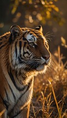 Wall Mural - Male tiger in the wild, golden light of an Indian summer