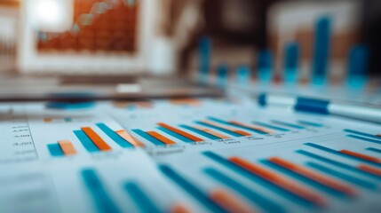 Aufkleber - A close-up of a business report with detailed bar graphs and statistical data