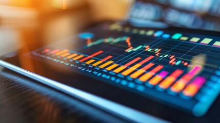 Aufkleber - A close-up of a financial graph on a digital tablet, illustrating stock market trends and analysis