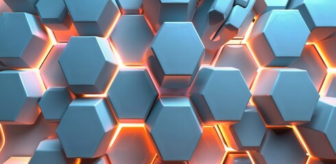 Wall Mural - Blue Hexagon Pattern With Orange Glow