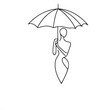 © ANASTASIIA - Minimalistic vector single line silhouette, outline of a female figure under an umbrella. The art of simplicity and fieryness in monochrome