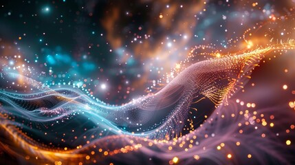 Wall Mural - abstract digital wave with shimmering lights