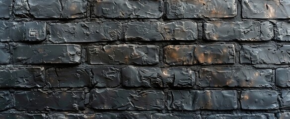 Wall Mural - Close Up View of a Black Brick Wall With Mortar