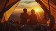 © Plaifah - A couple watching the sunset from their tent, with the warm glow illuminating their faces, capturing a romantic moment