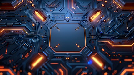 Aufkleber - Abstract futuristic circuit board lights moving on black surface and design concepts, symmetrical composition with empty space in the middle. Generative AI.