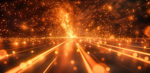 Leinwandbilder - Black background, Orange and yellow glowing rays, minimalist style. Generative AI.
