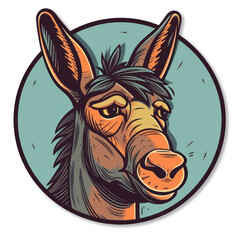 Cartoon style donkey sticker, badge design