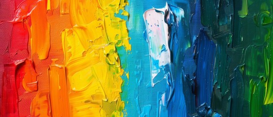 Aufkleber - Closeup of abstract rough colorful multicolored rainbow bold colors art painting texture background banner long panorama, with oil acrylic brushstroke, pallet knife paint on canvas wallpaper