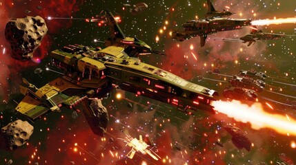 Wall Mural - A mercenary fleet equipped with prototype weapons engaging a galactic peacekeeping force in a lawless sector of space.