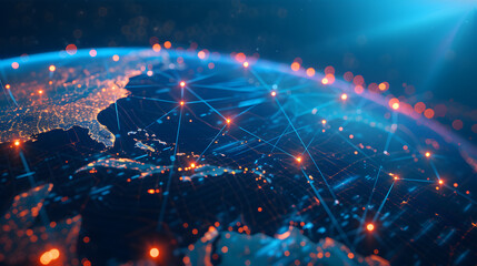 Wall Mural - digital world map planet earth space global globe sky space 5g wireless network ai big data communic