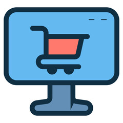 Poster - online shopping on monitor computer icon