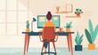 © Exnoi - Telecommuting, worker at home with desktop computer, flat design illustration