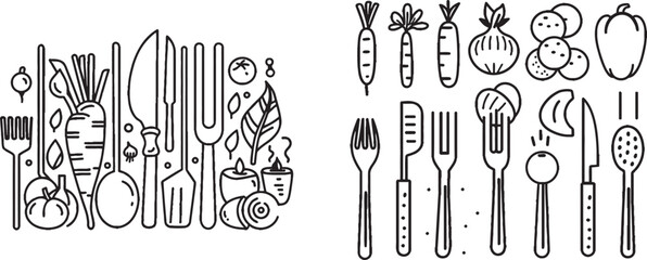 Aufkleber - Horizontal continuous line drawing. Preparing the salad. Cooking process. Healthy eating. Illustration of cooking. Modern background.